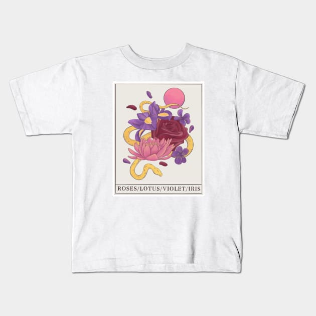 Roses/Lotus/Violet/Iris Kids T-Shirt by Victographs